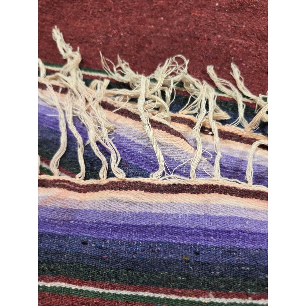 Mexican Serape Blanket Wool Multicolor Stripe Woven Throw 56x88 Southwestern - Picture 5 of 9